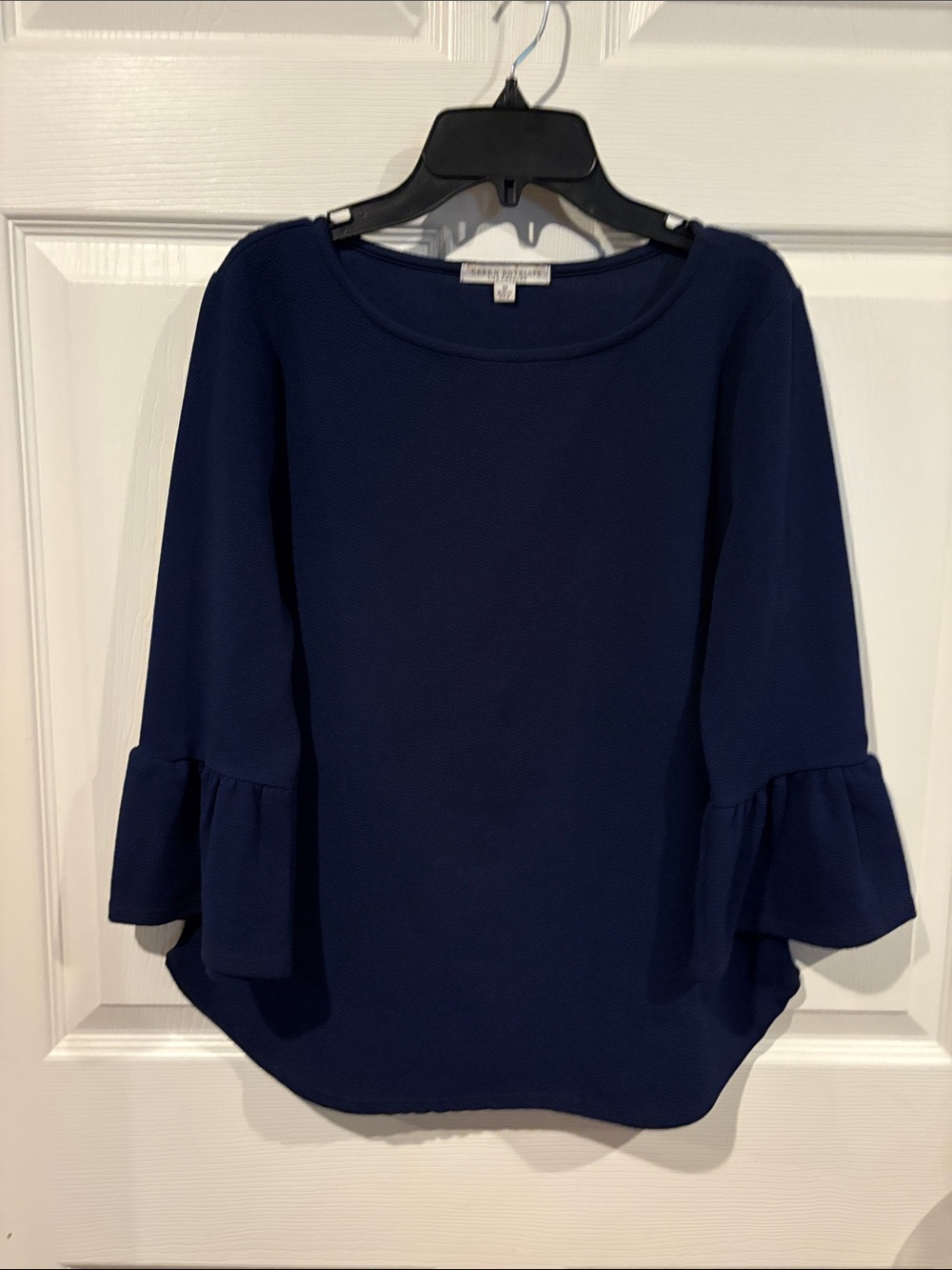Green Envelope Navy Ruffle Sleeve Blouse